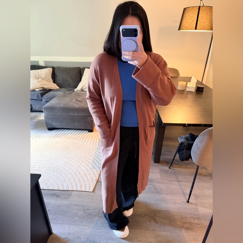 Zara Knit Long Brown Open Cardigan Medium